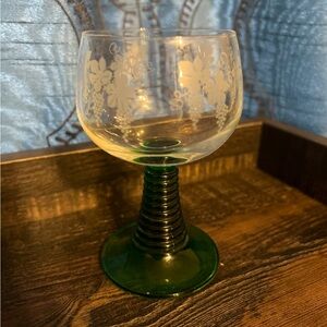 Green Stemmed Etched Glass Goblet